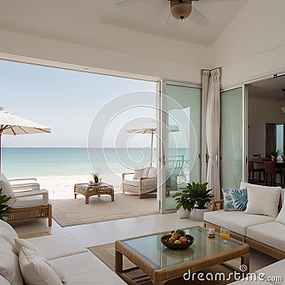 Dubai United Arab Emirates 03 03 2020 : Living area sitting lounge in a Villa house on the beach front of palm Jumeirah Duba Stock Photo