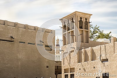 The reconstructed old part of the Dubai city - Al-Bastakiya quarter in the Dubai city, United Arab Emirates Editorial Stock Photo