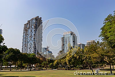 DUBAI; UNITED ARAB EMIRATES - November 08; 2021: The territory of the Zabeel Park near Dubai Frame museum Editorial Stock Photo