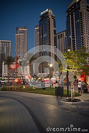 Dubai, United Arab Emirates, October 17, 2020, people visiting the Dubai Creek harbour area at the evening Editorial Stock Photo