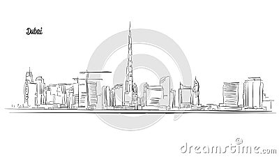 Dubai, United Arab Emirates. Panorama Vector Outline Sketch Stock Photo