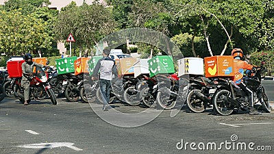 Dubai, United Arab Emirates - September 28, 2022 food home delivery service with two wheeler in UAE Editorial Stock Photo