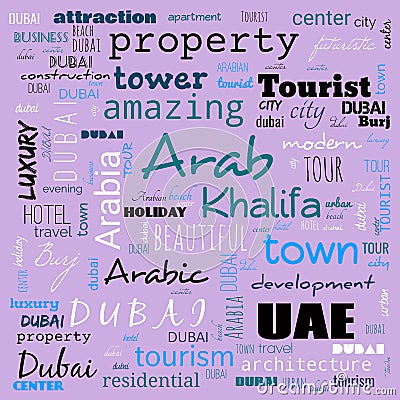 dubai word cloud, text,word cloud use for banner, painting, motivation, web-page, website background, t-shirt & shirt printing, Cartoon Illustration