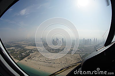 Dubais urban landscape as seen from helicopter Stock Photo