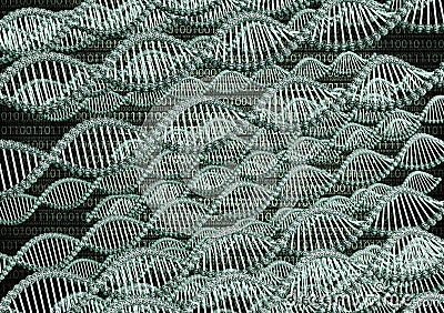 dubble helix dna made out of binary code Stock Photo