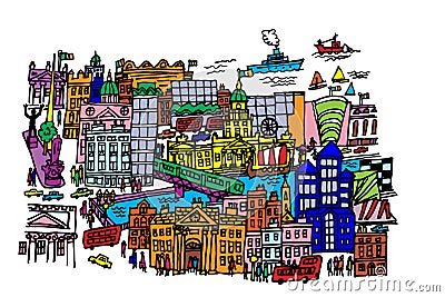 Dublin City Centre Vector Illustration
