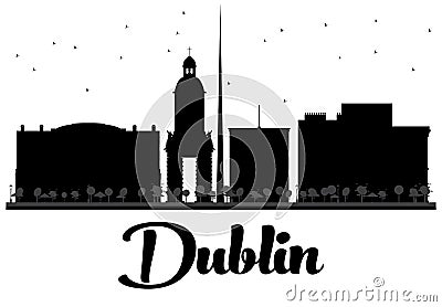 Dublin City skyline black and white silhouette. Cartoon Illustration