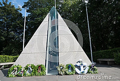 Pyramid glass and stone monument to members of the Irish defence Editorial Stock Photo