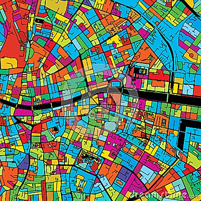 Dublin, Ireland, Colorful Vector Map on Black Vector Illustration