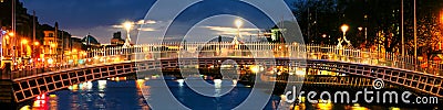 Dublin, Ireland. Night view of famous Ha Penny bridge Stock Photo