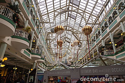 Christmas decorations inside Stephen Green Shopping Center Editorial Stock Photo
