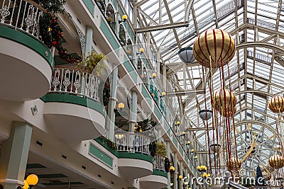 Christmas decorations inside Stephen Green Shopping Center Editorial Stock Photo