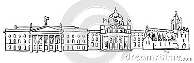 Dublin Ireland Panorama Sketch Vector Illustration