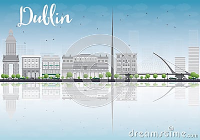 Dublin Skyline with Grey Buildings and Blue Sky, Ireland Editorial Stock Photo