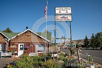 Dubois, Wyoming - July 26, 2020: Sign and office for the Black Bear Inn, a small motel in downtown Dubois Wyoming Editorial Stock Photo
