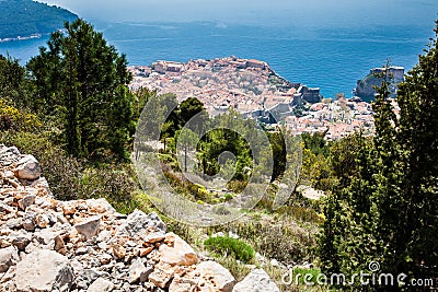 Dubrovnik city from the top of Mount Srd walking trail Stock Photo