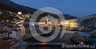 Dubrovnik Night Castle Editorial Stock Photo