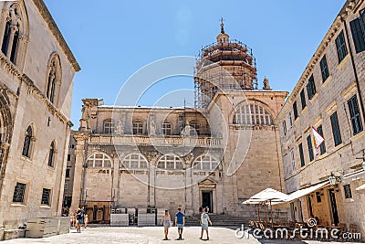 Dubrovnik, Croatia - Aug 20, 2020: Flank facade view of Cathedral of Virgin Mary in repair Editorial Stock Photo