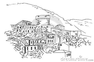 Dubrovnik. Croatia. Black and white sketch. Stock Photo