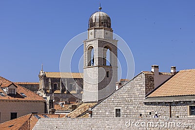 City Walls with Clock tower, surrounding medieval city on the Adriatic Sea, Dubrovnik, Croatia Editorial Stock Photo