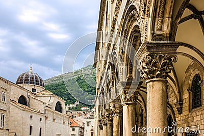 Dubrovnik, Croatia. Okd town ancient architecture - loggia and c Stock Photo