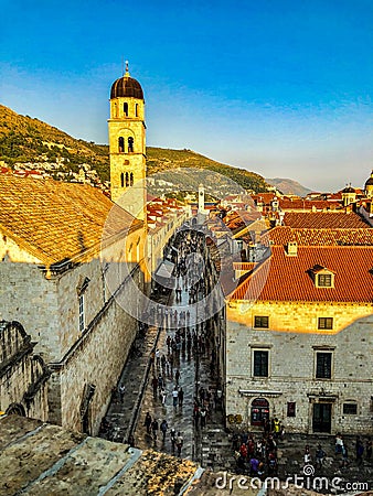 Dubrovnik Old Town During Orange Sunset From the City Walls Editorial Stock Photo