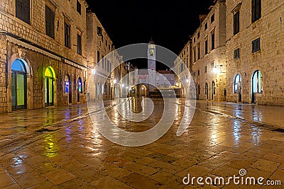 Dubrovnik. Stradun Street at night. Stock Photo