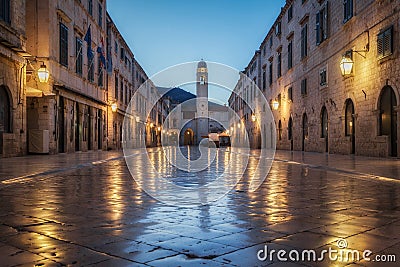 Dubrovnik Stradun in twilight, Dalmatia, Croatia Stock Photo