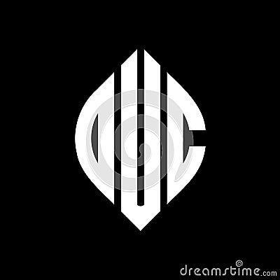 DUC circle letter logo design with circle and ellipse shape. DUC ellipse letters with typographic style. The three initials form a Vector Illustration