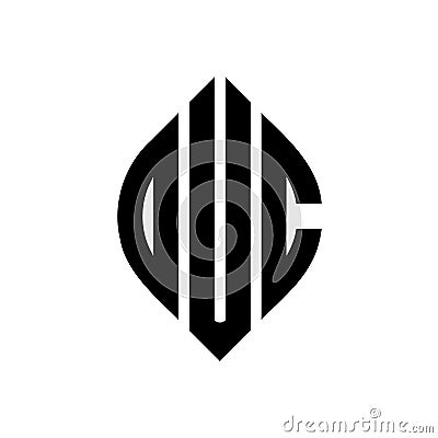 DUC circle letter logo design with circle and ellipse shape. DUC ellipse letters with typographic style. The three initials form a Vector Illustration