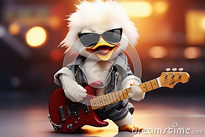 A duck as a rockstar with a guitar Stock Photo
