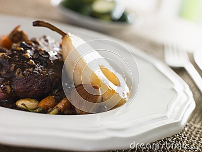 Duck Breast Pears and Rioja Stock Photo