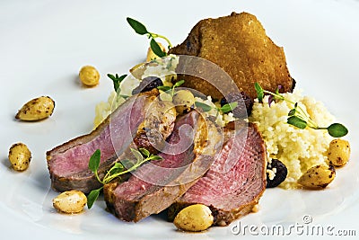 Duck breast steak with couscous Stock Photo