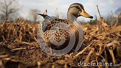Ducks In Iowa Hunt: A David Burdeny-inspired Exploration Of Dark Azure And Brown Stock Photo