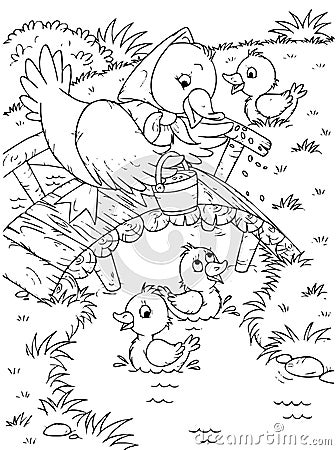 Duck and ducklings Cartoon Illustration