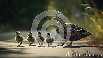 Duck with Ducklings. Mother duck with her ducklings Stock Photo