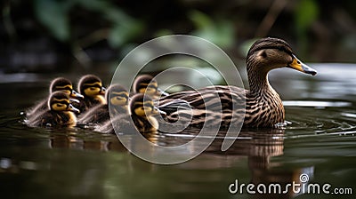 Duck with Ducklings. Mother duck with her ducklings Stock Photo