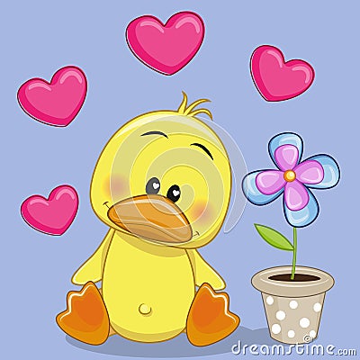 Duck with heart and flower Vector Illustration
