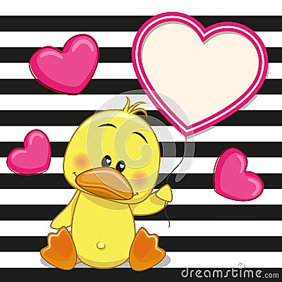 Duck with heart frame Vector Illustration