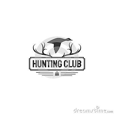 Duck hunter logo design with antlers Vector Illustration