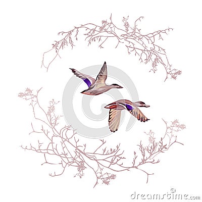 Duck hunting round vector design frame Vector Illustration