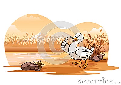 Duck in the lake with cartoon style Vector Illustration