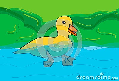 duck in the lake , swimming in the water Vector Illustration