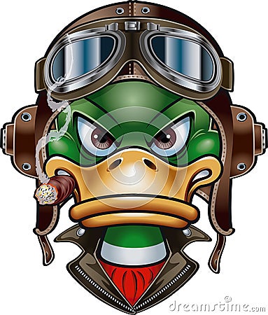 Duck with Leather Flying Helmet and goggles Vector Illustration