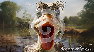 Hyper-realistic Duck: A Captivating Close-up Of An Inventive Character Stock Photo