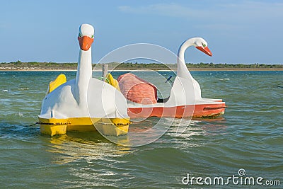 Duck Shape Boats at Lagoa do Paraiso Jericoacoara Brazil Stock Photo