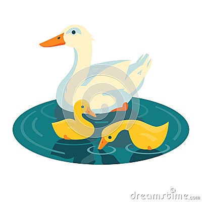 Duck swimming with two ducklings illustration Vector Illustration