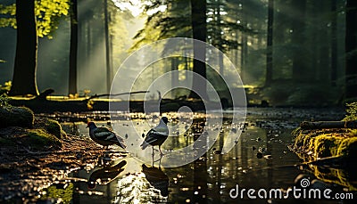 Duck swims peacefully in tranquil autumn pond generated by AI Stock Photo