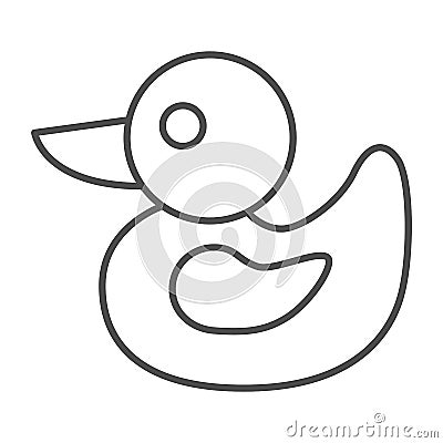 Duck toy thin line icon, childhood concept, rubber duckling toy sign on white background, bath toy icon in outline style Vector Illustration