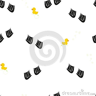 Duck track with cute plastic duck Stock Photo